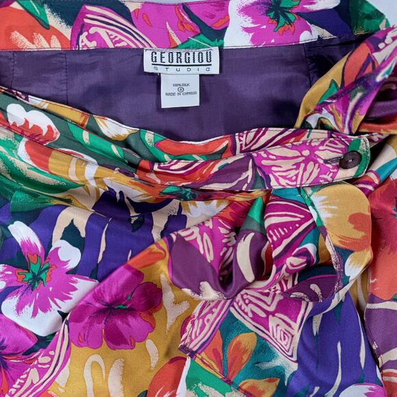 🌺Vintage Real Silk Wrap Skirt – Tropical Floral, Georgiou Studio, Cyprus - Picture 3 of 6